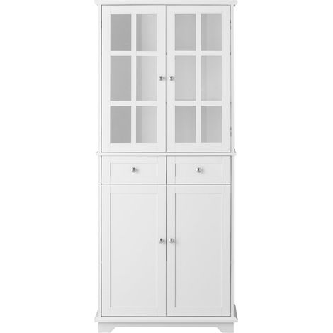 SoBuy Credenza Alta Per Cucina Mobile Buffet In Legno Con 6 Scomparti E 2 Cassetti Armadio Dispensa In Stile Moderno Bianco 75x40x175cm FSB76-W (1/5)