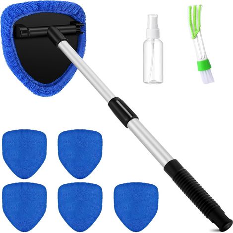 Ensemble de nettoyage de vitres de voiture en 8 pièces avec manche extensible, chiffons en microfibre, brosse et flacon pulvérisateur vide pour essuie-glaces de voiture, SUV, camping-cars et fenêtres (1/5)