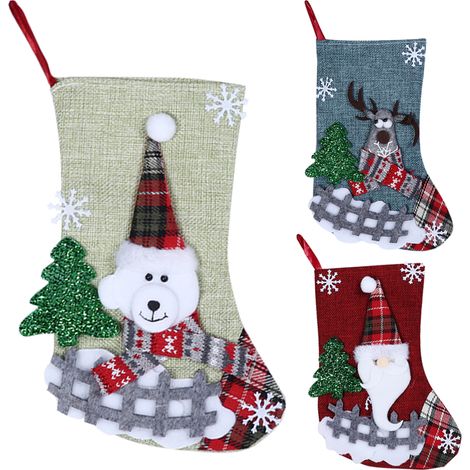 3-teiliges Set hängender Weihnachtsstrümpfe, Baumschmuck, festliche Geschenktüte (1/5)