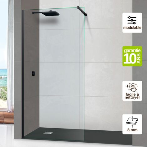 Pare douche fixe en verre trempé transparent ép 8mm anti calcaire, L.100H195 cm - profilé noir mat - Mont Blanc CC SUPERBAN (1/5)
