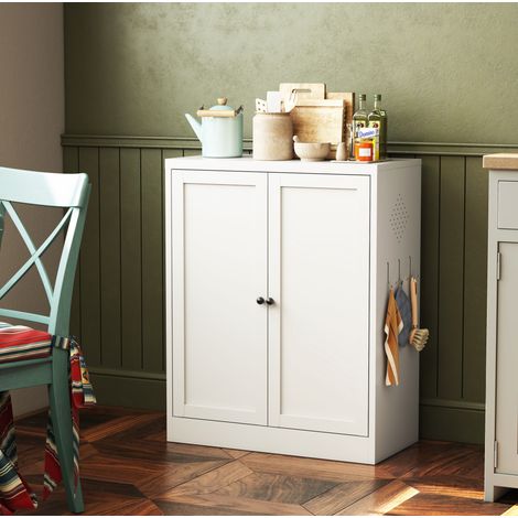 Armario despensa de metal blanco de 88 cm con estantes regulables y tiradores ergonómicos (1/5)