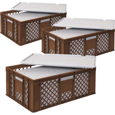 BRB 3x Thermoboxen in Stapelkorb mit Deckel, LxBxH 600x400x240 mm, EPS (braun)