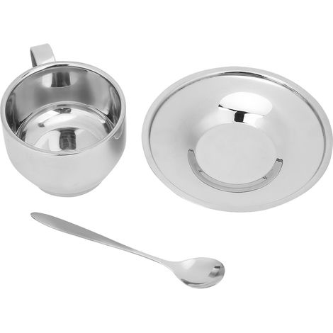 Tazze da caffè a doppia parete in acciaio inox, 120 ml, tazza termica isolata per caffè, cappuccino, moka, espresso con piattino e cucchiaino, tazze da caffè e stoviglie con processo di lucidatura a s
