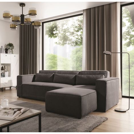 Ecksofa Schlafsofa WALDO Stoff Poso Anthrazit Ottomane Rechts (1/5)