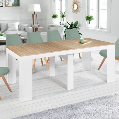 Consola extensible ORLANDO, 10 plazas, 235 cm, madera blanca y haya