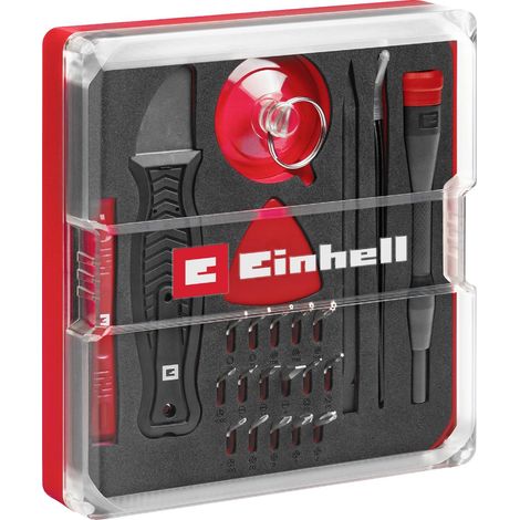 Einhell 115020 Jeu d'embouts 28 pièces TORX® intérieur, Tri-Point, vis à fente, pentalobe, cruciforme Phillips avec tournevis porte-embout V934633