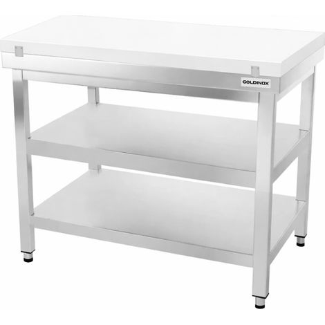 Table de travail en inox 1000x700 mm avec plaque de découpe blanche et 2 étagères PREMIUM - GOLDINOX (1/4)
