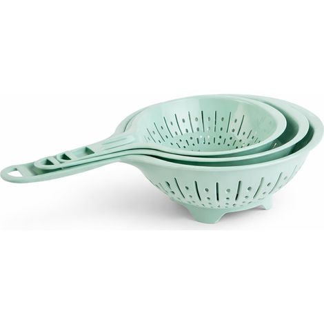 Lot de 3 Passoire en plastique - Passoires à pâtes avec poignée – 16/19 / 23 cm – Égouttoir cuisine multi-tailles - 3 Tailles, couleur aléatoire (1/5)