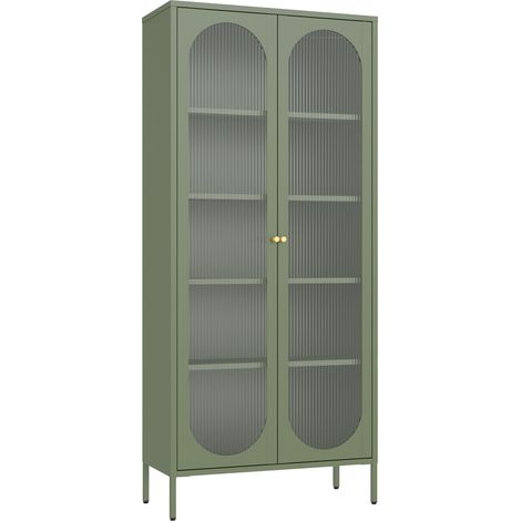 Kleiderschrank aus khakigrünem Metall und Glas 180cm YASMINE