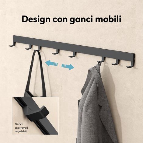 doporro Appendiabiti da Parete con 5 Ganci Scorrevoli, Attaccapanni da Muro in Alluminio Appendiabiti 60 cm per Cameretta, Ingresso, Cucina, Nero Opaco, Stalo-10