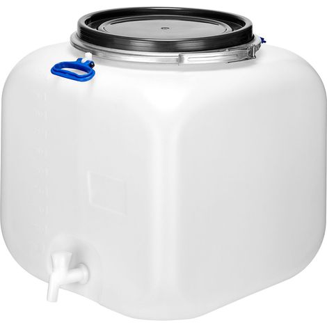 Garronda Récupérateur d'eau de Pluie Carré 100 litres sans BPA avec Robinet et Couvercle – Idéal pour Choucroute et Salaison GD-0089, Blanc