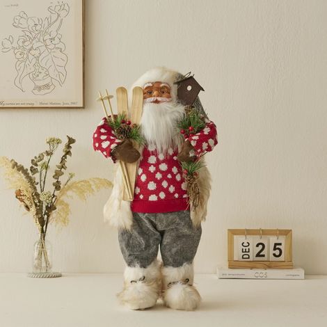 Ochine Statuetta Babbo Natale 60 cm – Tessuto Non Tessuto e Plastica Leggero, Design Tradizionale con Motivo a Pois – Decorazione Elegante per Interni, Soggiorno e Tavola (1/4)