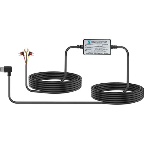 Kit de Connexion Dash Cam Hardwire, Chargeur de Dash Camera Voiture USB-C, Alimentation 12V-24V à 5V/2.5A, Câble 250cm, Kit de Recharge pour Caméra de Tableau de Bord, Surveillance Parking 24h (1/5)