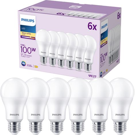 Philips LED Normallampe mit 100W, E27 Sockel, Matt, Warmwhite (2700K) 6er Pack (929002306876) (1/5)
