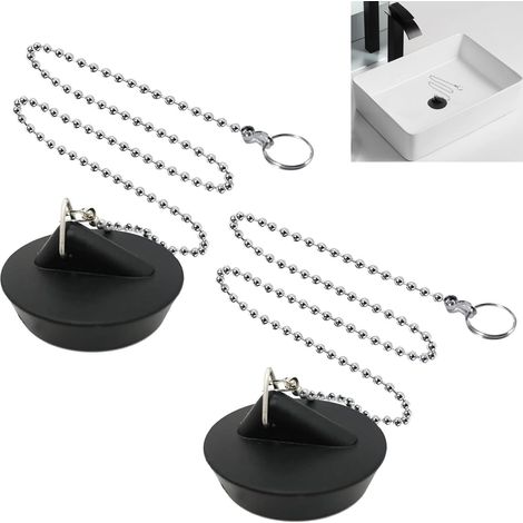 LYERCW - Lot de 2 bouchons d'évier universels avec chaînette, bouchons de rechange pour lavabo et salle de bain, bouchons de vidange pour salle de bain et cuisine, bouchons de baignoire en caoutchouc