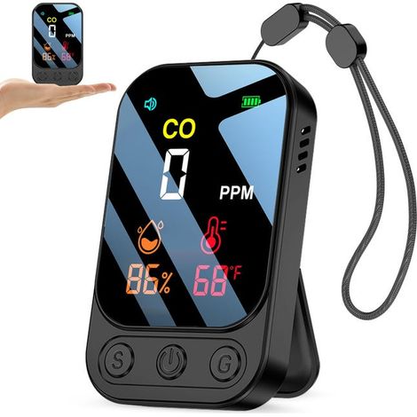 Détecteur de monoxyde de Carbone Rechargeable, avertisseur CO Portable 3-en-1 (température, humidité), pour Maison, Camping et Caravane (1/5)
