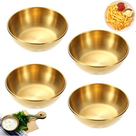 Ensemble de 4 pièces : bol à trempette, bol à sauce en acier inoxydable, bol à trempette en acier inoxydable doré, bol à épices, bol à sauce soja pour usage domestique, bol à trempette rond, bol à her (1/5)