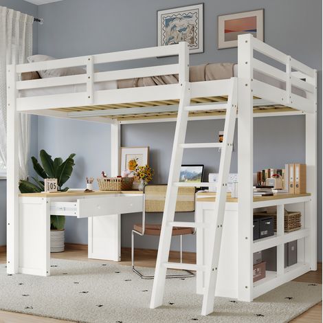 Letto a soppalco bambini con scrivania e cassetti OKMYHOME (1/5)