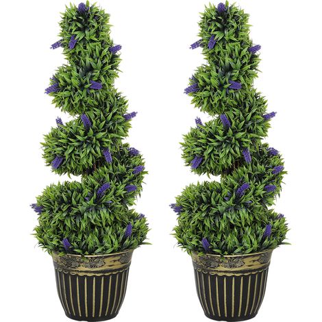 HOMCOM Set 2 Piante Artificiale in PE con Lavanda e Vaso Ø28x90 cm Verde