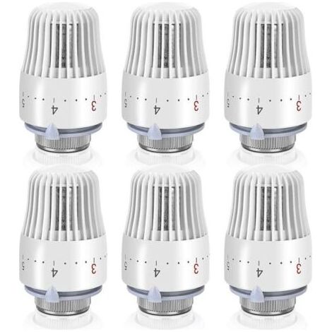Robinet Thermostatique Radiateur: 6 Pièces Tête Thermostatique Radiateur, Thermostat Radiateur, Thermostat M30 X 1,5, Blanche (1/4)