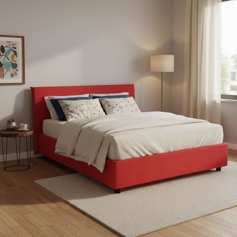 Talamo Italia Cama matrimonial Beata, Cama contenedor con revestimiento de tela, 100% Made in Italy, Apertura frontal, con colchón Cm 140x190 incluido, Rojo, con embalaje reforzado (1/5)