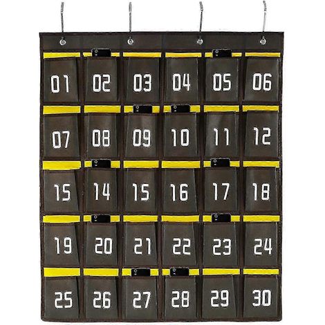 Étagère murale/de porte avec poches numérotées pour ranger les fournitures scolaires et les téléphones portables (36 poches, gris) (1/5)