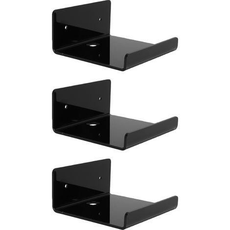 Lot de 3 mini étagères flottantes de rangement murales en acrylique noires avec adhésif pour plante photo figurine caméra (1/5)