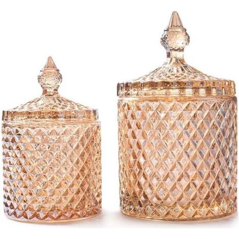 Lot de 2 bocaux en verre pour salle de bain avec couvercle pour cotons-tiges Marron (1/3)
