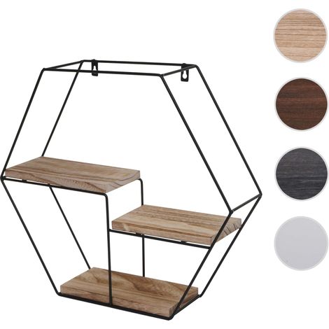 Étagère murale HWC-K76 - Étagère suspendue Étagère flottante - 3 étagères Métal Bois massif Industriel 43x49x11cm - brun foncé (1/5)