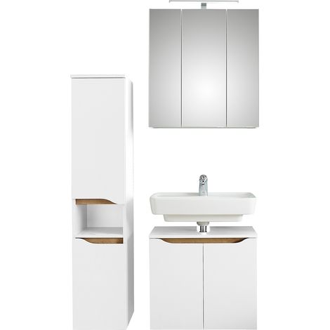 Badezimmer Set mit Midischrank QUEIMADOS-66 in Weiß Glanz mit Weiß Hochglanz, B/H/T ca. 95/200/33 cm (1/5)