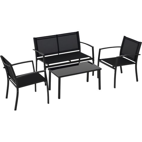 Salon de jardin extérieur - Outsunny - 4 pièces avec canapé 2 places, 2 chaises, table basse en verre trempé, coussins inclus - noir (1/5)