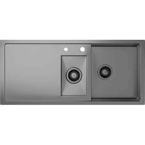 Klarstein TitanSteel - Lavello da cucina con sgocciolatoio  100 x 45 cm  2 vasche  Antiruggine  Resistente al calore