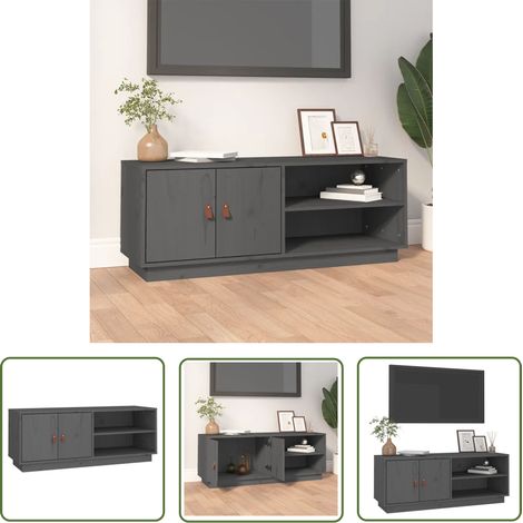 The Living Store Meuble TV Gris 105x34x40 cm Bois de pin massif - Meubles Tv - Meuble Tv - Support Tv - Unité Tv - Bois De Pin (1/5)