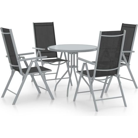 5-tlg. Garten-Essgruppe Aluminium und Textilene Silbern