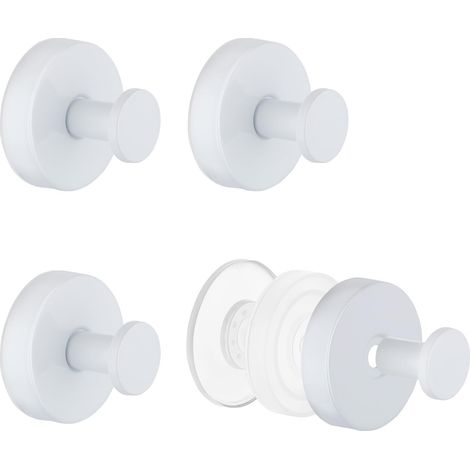 Crochet Ventouse Salle de Bain, 4 Pièces Ventouse Crochet, Accroche Serviette Sans Percage, Patere Acier Inoxydable, Réutilisable, pour Salle de Bain, Cuisine (Blanc) (1/5)