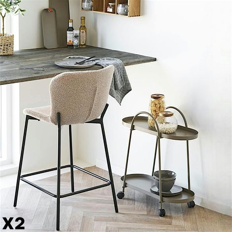 Chaise de bar bouclette beige pieds métal noir (lot de 2) BERLIN (1/5)