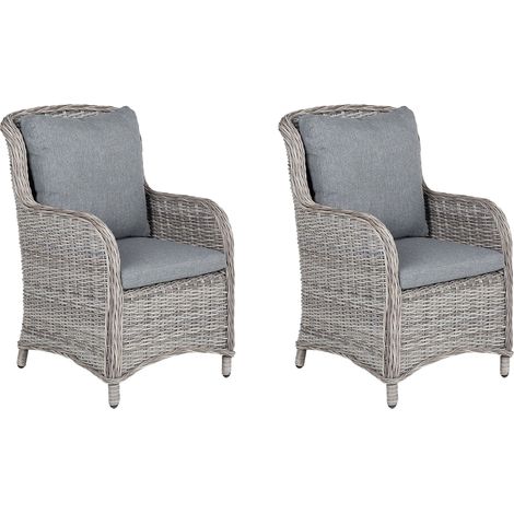 Conjunto de 2 sillas de ratán sintético gris 73 x 60 x 96 cm con cojines modernos Acapulco (1/5)