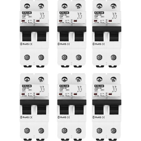 Lot de 6 Disjoncteur Magnétothermique CILIA Bipolaire (1P+N) Courbe C, 6kA, 230V Disjoncteur Modulaire 2 Modules pour Tableau Électrique et Rail DIN, 20A