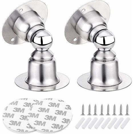 DEESSE SHOP - Butée de porte magnétique 2 pièces, butée de porte en acier inoxydable avec ruban adhésif double face 3M ou vis - Pas de perçage/perçage nécessaire à double usage (1/5)