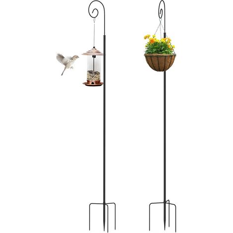 Gancho de pastor de jardín Gancho de farol ajustable en altura Gancho colgante de jardín al aire libre, 2 piezas 240 cm, Negro