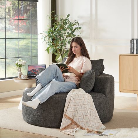 Canapé 1 place en chenilla gris, sans montaje, avec coussin dossier et coussin cylindrique (1/5)