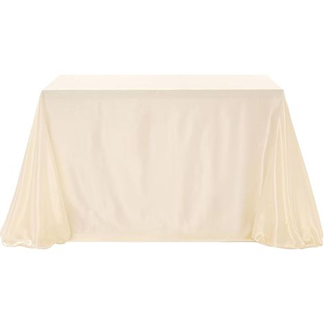 Beige Satintischdecke 228 x 228 cm - Waschbare Tischdecke mit Schleife und Perlen für den Außenbereich, Hochzeiten, Partys, Weihnachten, Bankette, Geburtstage (1/5)