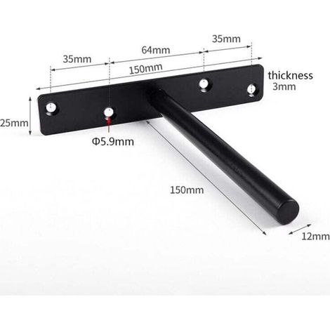 Etagere Murale Fixation Flottante Invisible, Support Etagere Murale en Métal, Tablette Flottante Support Charge Lourde, Longueur 150MM, Noir 8 Pièces (1/5)