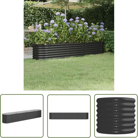 The Living Store Lit surélevé de jardin Acier enduit de poudre Anthracite - Jardiniere Surélevée - Bac À Fleurs - Pot De Fleurs Extérieur - Décoration Jardin - Plante Extérieure (1/5)
