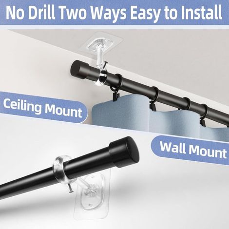 Supporti per bastoni per tende senza foratura, da soffitto/parete, regolabili, modello ottimizzato per bastoni per tende, ideali per docce, porte e armadi (set da 4, trasparenti) (1/4)