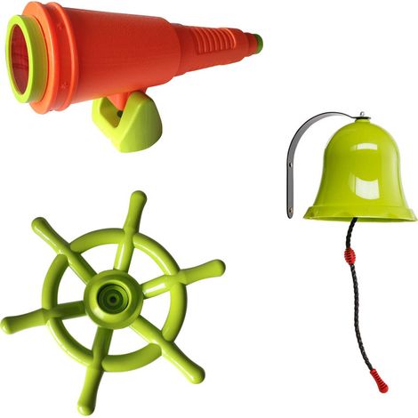 Kit accessoires Pirate pour aire de jeux cloche, longue-vue et gouvernail