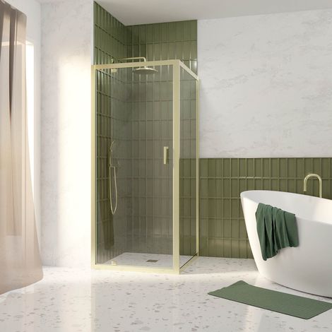 Porta Doccia Girevole 90x200cm e Parete Laterale Fissa 90cm - Finitura Oro Spazzolato - Vetro 6mm