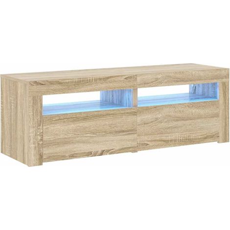 Meuble TV avec lumières LED, Étagère TV, Meuble de Salon, Chêne sonoma 120x35x40 cm OIB5703E (1/5)