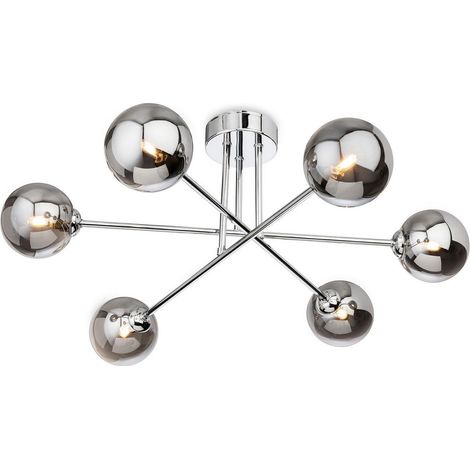 Firstlight Lando Plafonnier encastré Lando Globe 6 lumières, chromé avec verre fumé, 6 x G9