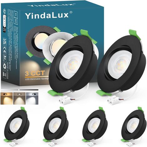 Spot led encastrable GU10 cadre IP65 incl.5W Module LED 4000K, Spot encastrable 230V Blanc mat Spots de plafond Rond plat Spot 68mm Trou pour extérieur-intérie, Lot de 6, Non dimmable (1/5)